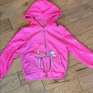 Peanuts snoopy Pink Sequin Sleeve Rainbow Zip-Up Hoodie
